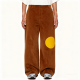 Brown Corduroy Wide-Leg Pants with Yellow Circle Accent