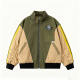 Two-Tone Green & Beige Bomber Jacket with Planet Embroidery