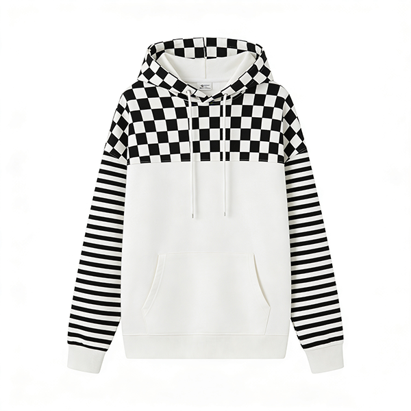 Checkerboard & Striped Color-Block Hoodie