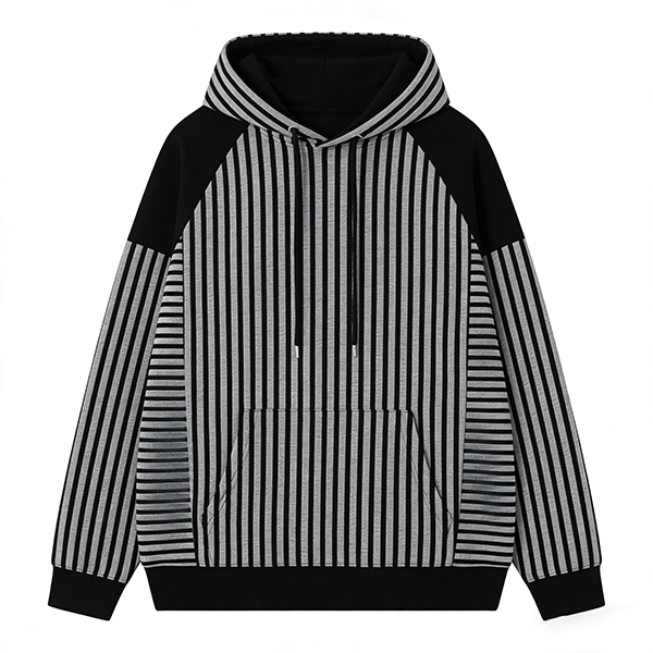 Black & Gray Striped Raglan Sleeve Hoodie
