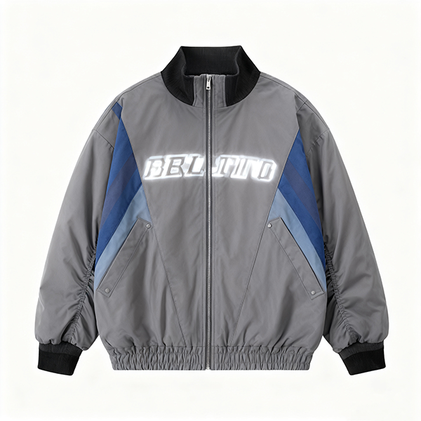 Gray & Blue Color-Block "BBLORD" Bomber Jacket