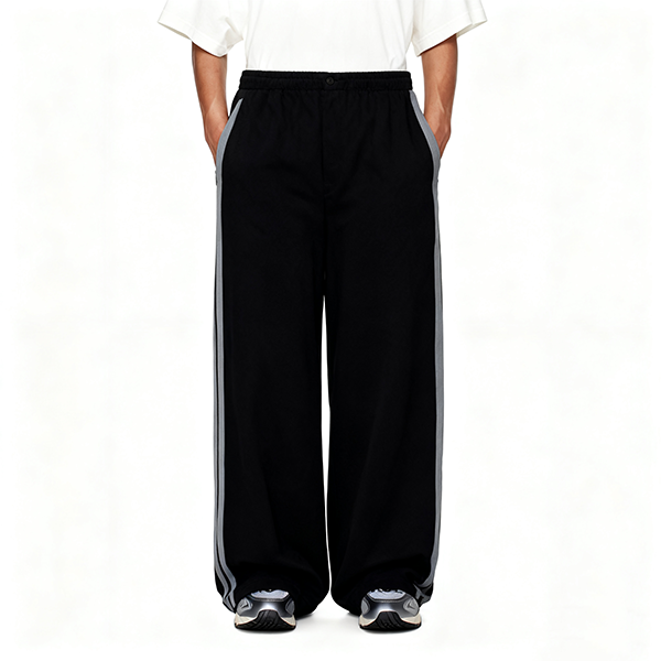 Black & Gray Side-Stripe Track Pants