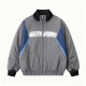 Gray & Blue Color-Block "BBLORD" Bomber Jacket