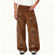 Brown Corduroy Printed Wide-Leg Trousers