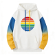 White Hoodie with Rainbow Circle Print & Gradient Sleeves