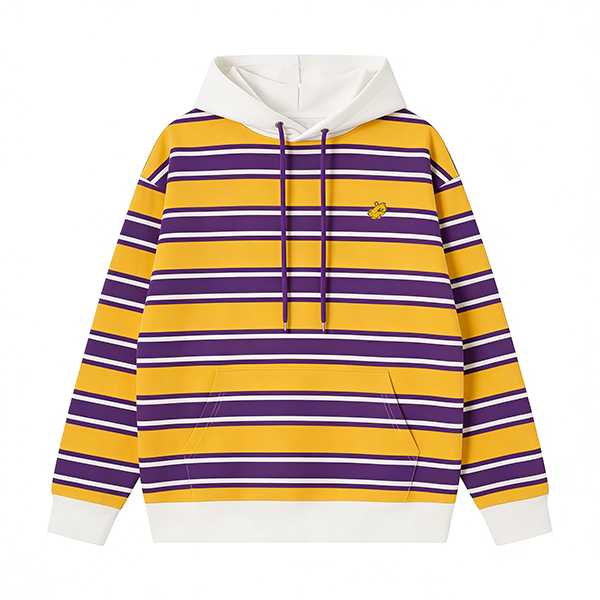 Yellow & Purple Striped Hoodie with Contrast Trim