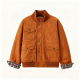Tan Suede-Like Bomber Jacket with Plaid Cuff Detail