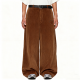 Brown Corduroy Wide-Leg Pants with Heart Embroidery