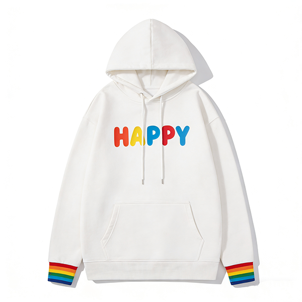 "HAPPY" Letter & Rainbow Cuff Hoodie