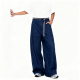 Dark Blue Denim Tie-Waist Wide-Leg Jeans