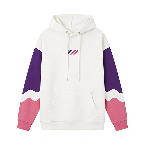 White Hoodie with Purple-Pink Wave Panels
