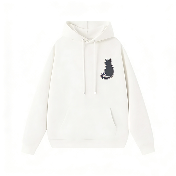 Silhouette Cat Print White Hoodie