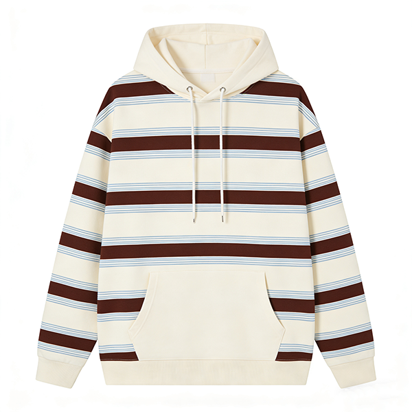 Cream & Brown Striped Hoodie with Plain Pocket